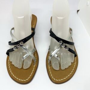 Capritouch Tailor-made Leather Black Silver Rhinestones Strappy‎ Sandals 38